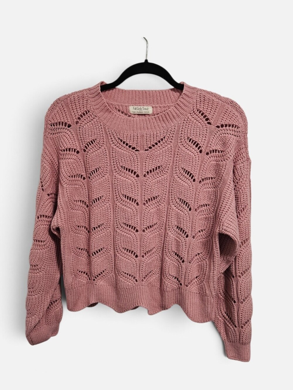 Full Circle Trends Pink Pointelle Crop Sweater Size Med Cottagecore Crochet Knit